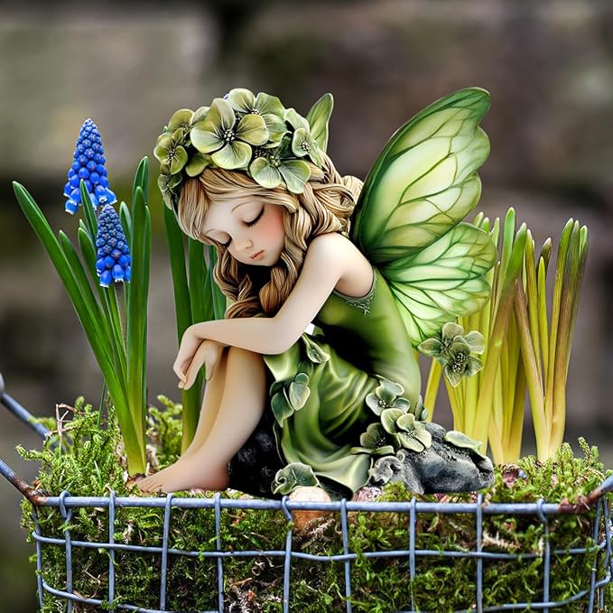 Fairy Garden Stake Decor, Acrylic 2D Garden Fairy Decoration, Fairy Garden Accessories for Outdoor Indoor Yard Lawn Pot Plants (Green Flower Fairy)
