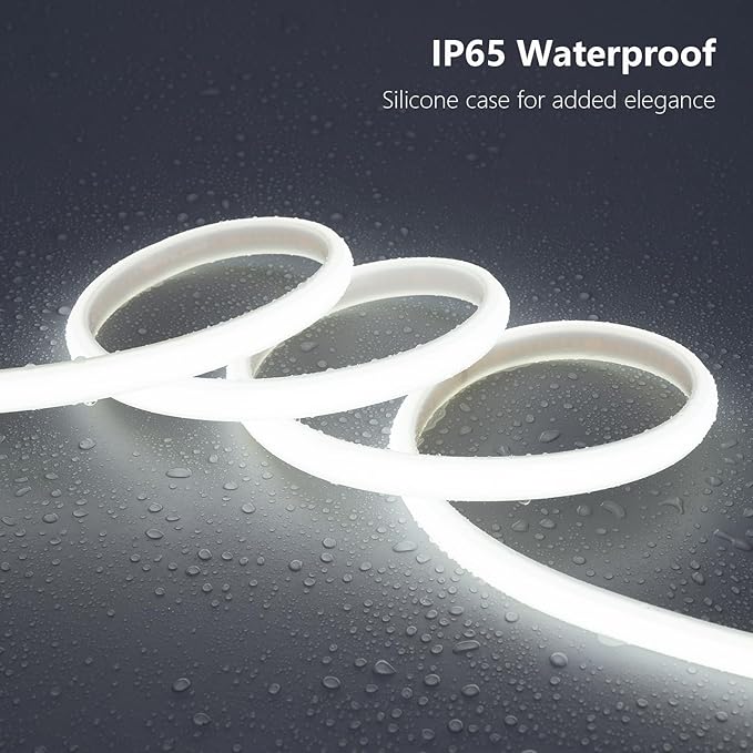 AC 110V COB LED Strip Lights Outdoor Waterproof 65.6ft, 6000K Cool White Super Bright 200W CRI 90+ LED Rope Light, IP65 Flexible Cuttable, for Bedroom Garden Commercial House