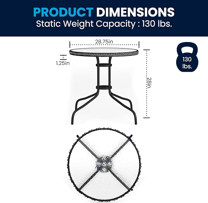Flash Furniture 3-Piece Patio Dining Set with Round Glass Metal Table and 2 Stackable Rattan Chairs, Indoor/Outdoor Bistro Table and Chairs Set, Gray