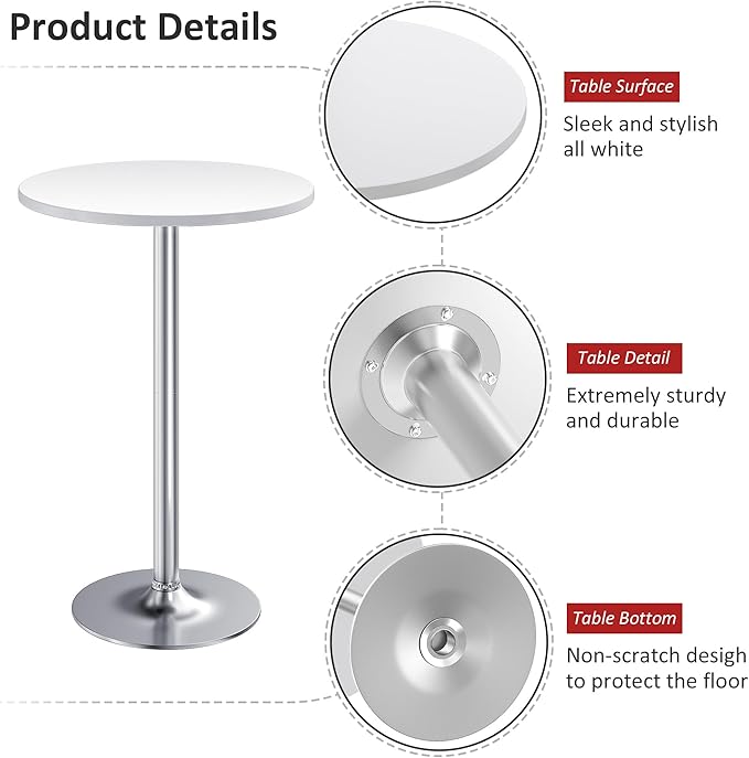 Furmax Bistro Pub Table Round Bar Height Cocktail Table for Home Bar, Small Round Bar Tables for Party, Dining Room, Living Room and Wedding, Metal Base MDF Top Obsidian, 40.6 Inch Height (1, White-2)
