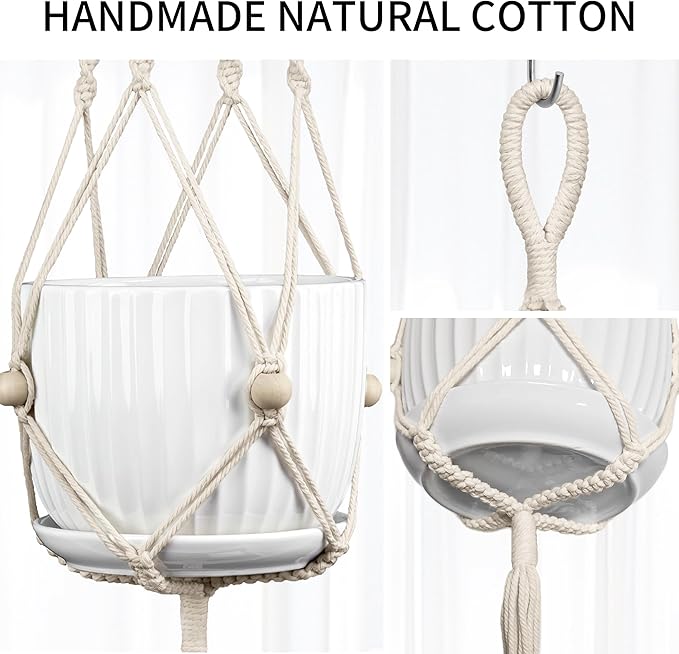 Macrame Plant Hanger - Fits 4 to 12 inches Pots for Indoor Outdoor, 44 Inch, 2 Pack, Ivory (POTS NOT Included)