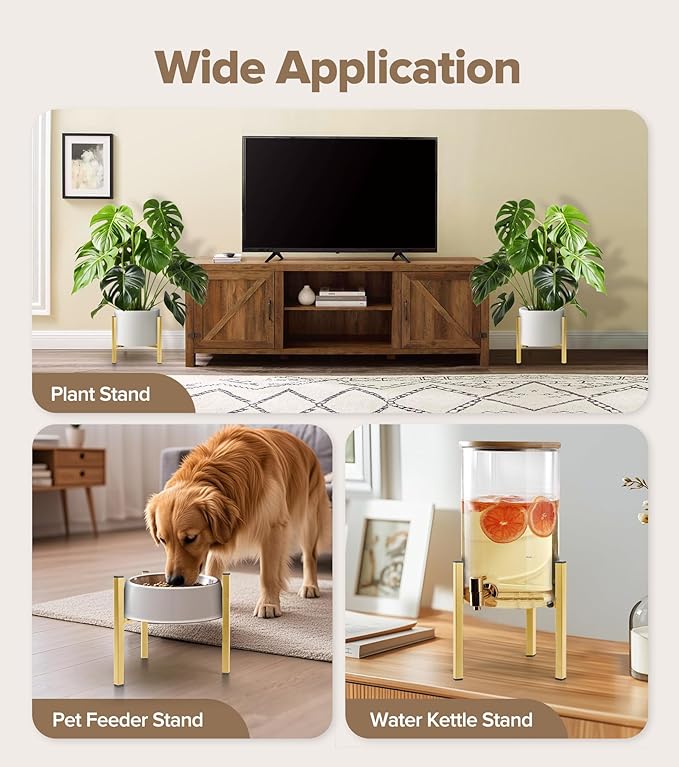 Plant Stand Indoor Adjustable, Metal Modern Indoor Plant Stand, Heavy Duty Plant Stands Outdoor Corner, Stable Plant Holder, Fits 8 to 12 Inches Pots, Gold, 1 Pack, Pot & Plant Not Included