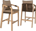 JONATHAN Y BSL1200C-SET2 Porto Modern Coastal Tub Roped Acacia Wood Outdoor Bar Stool with Cushions and Armrests, for Patio, Lawn, Backyard, Deck, Brown/Light Teak (Set of 2)