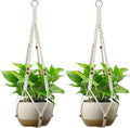 USLAI Macrame Plant Hanger Indoor Outdoor, Fits 4 to 15 Inch Pots, Strong Hanging Planter Holder, Boho Home Decor, 35+35 Inch, Ivory+Red Bead, Set of 2 (POTS NOT Included)