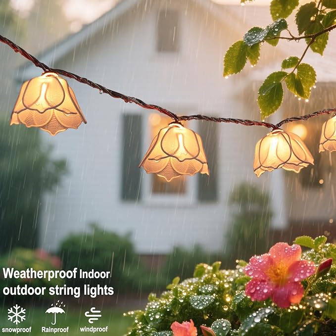 Decorative String Lights Plug in with 10 Incandescent Bulbs, Flower Garland Fairy Lights Connectable Weatherproof Outdoor Indoor for Wedding Garden Pergola Bedroom Porch Floral Home Decor (White)