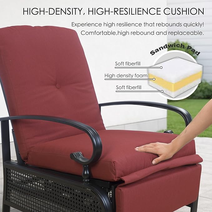 Kozyard Adjustable Outdoor Reclining Lounge Chair, Cushioned Patio Chaise Lounge with Extendable Metal Frame for Sunbathing, Reading & Relaxing – Comfortable Outdoor Recliner(Burgundy)