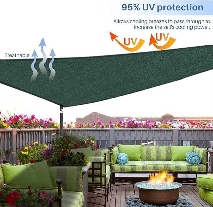 E&K Sunrise 4' x 4' x 4' Sun Shade Sail Triangle Canopy Shade Cover UV Block for Patio Backyard Garden Outdoor (Green)