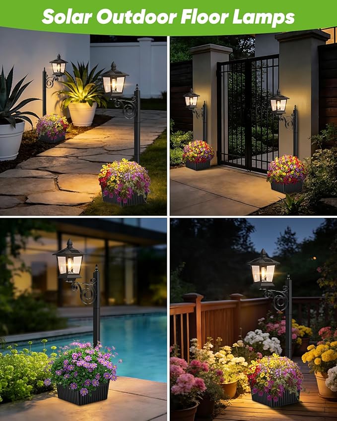 2-Pack Solar Lamp Post Light with Planter, 35Inch 2 in 1 Outdoor Flower Pots, 2700K Solar Lamps Outdoor Waterproof, Decorative Planters & Lights for Porch, Garden, Patio, Lawn, Front Door