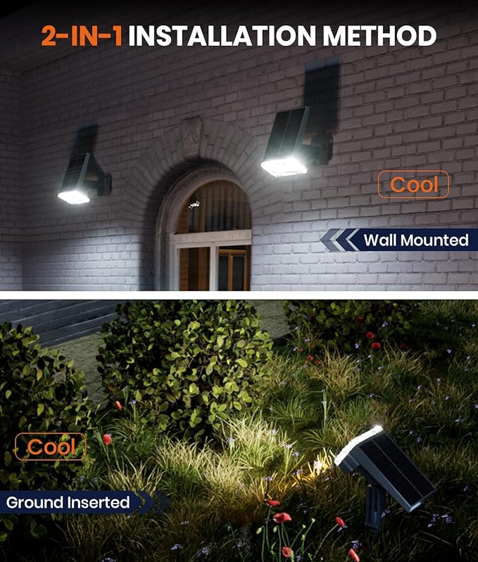 Solar Spotlights Outdoor Waterproof IP67,4 Pack Adjustable Wall&Ground Solar Lights Powered with 3 Colors, 3 Modes, Dusk to Dawn for Pathway/Garden/Yard/Patio/Driveway/Landscape Lighting Outside Décor