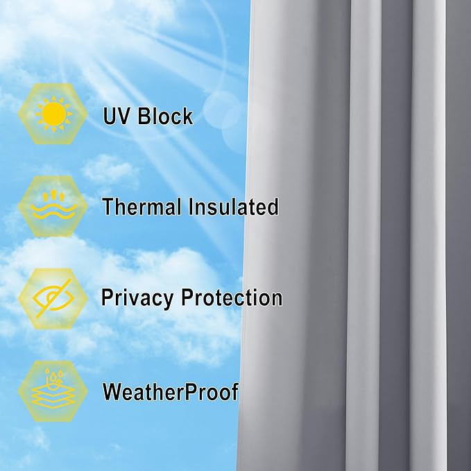 NICETOWN Outdoor Curtain for Patio Waterproof W66 x L84 inch, Stainless Grommet UV Protection Curtain for Gazebo/Porch/Pergola, Weatherproof Curtain for Summer & Winter (Silver Gray, 1 Panel)