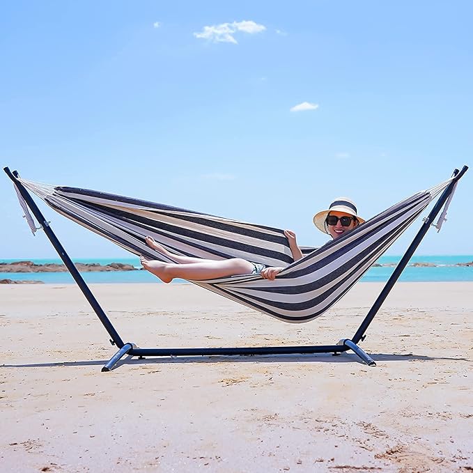 INNO STAGE Double Hammock with Tree Straps - Extra Large 2 Persons Hammock Portable Hanging Camping Bed for Patio, Backyard, Porch, Outdoor and Indoor Use - Soft Canvas Hammock with Carrying Bag