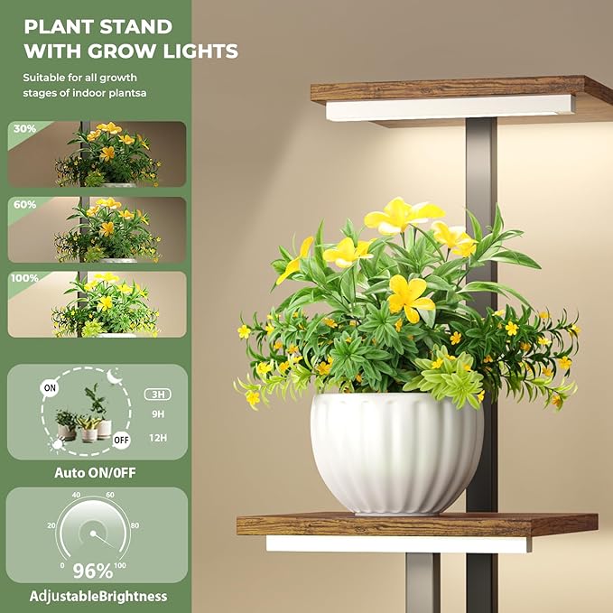 Corner Plant Stand Indoor with Grow Lights, 7 Tiered Plant Shelf Indoor, 43" Corner Plant Stands for Indoor Plants, Metal Plant Flower Display Shelves, Plant Organizer Rack for Living Room, Balcony, Home Decor