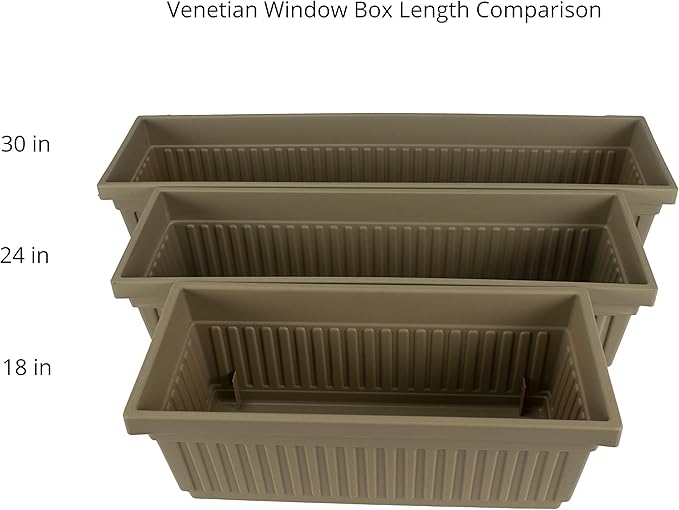 The HC Companies 18 Inch Venetian Rectangular Window Planter Box - Lightweight Plastic Indoor Outdoor Plant Pot with Drainage for Windowsill, Herbs, Flowers, Clay (Pack of 2)