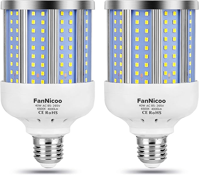 2 Pack 280W Equivalent LED Corn Light Bulb, 4000 Lumen 6500K Cool White Daylight 40W LED Corn Lamp,E26/E27 Medium Base,for Indoor Outdoor Warehouse Garage Basement Backyard Factory Barn and Many Area