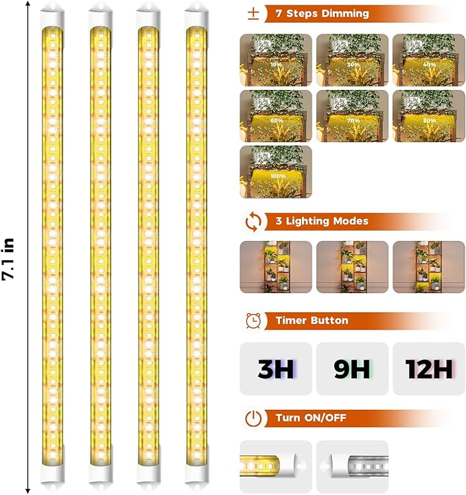 Bamworld Plant Stands with Grow Light Indoor 4 Sets Plant Shelves Outdoor Wooden Plant Holder for Multiple Plants Flower Stands Window Warm Light