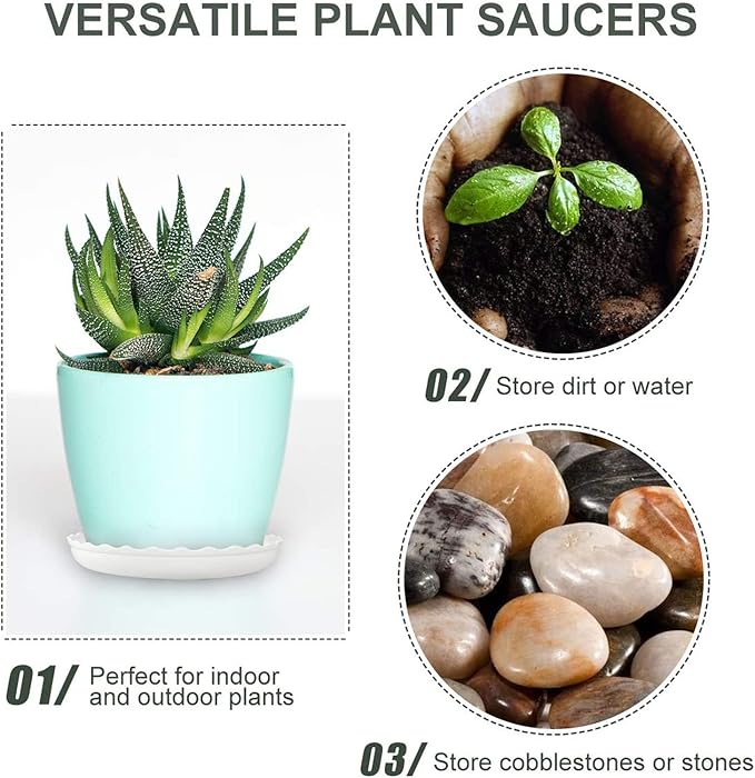 12Pcs Plant Saucer, 6 8 10 Inch Durable Plastic Plant Trays for Pots, White Round Plant Pot Saucers, Drip Tray for Indoor and Outdoor Garden