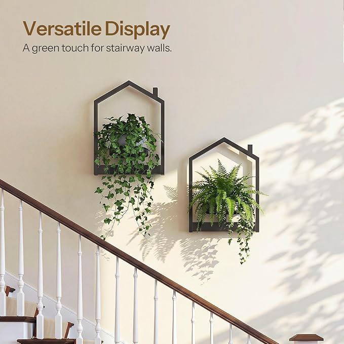 HOOBRO Wall Plant Holder, Wall Planters for Indoor Plants Set of 2, Plant Hanger Indoor Window Plant Shelves for Indoor Outdoor Decor, Black BK08HJP201