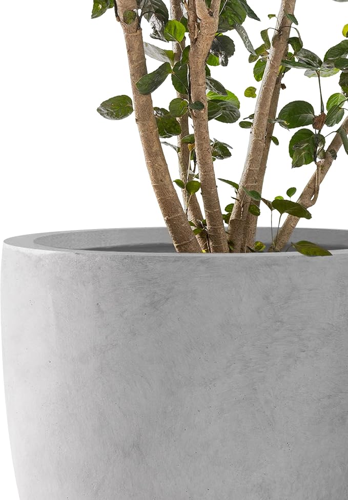 Kante 20",16.5",13.4" Dia Round Concrete Planters (Set of 3), Outdoor Indoor Modern Decorative Plant Pots with Drainage Hole & Rubber Plug for Home & Garden, Natural Concrete