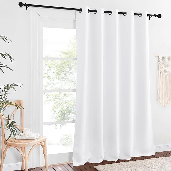 NICETOWN Patio Blackout Curtain Panels - Extra Wide Sliding Door Thermal Insulated Drape, Privacy Room Divider Curtain for Bedroom Office (White, 66 x 118 Inch Long)