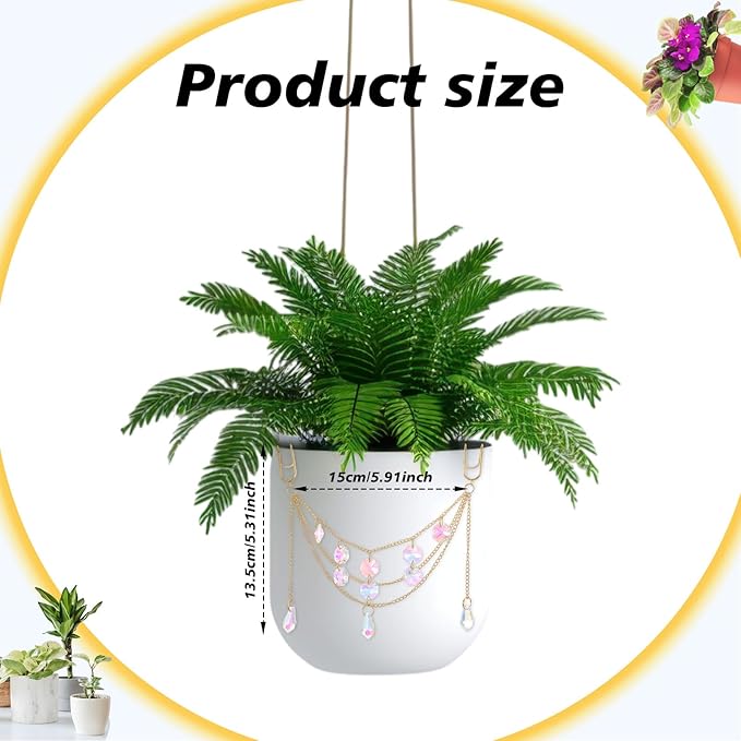 Sun Catcher Plant Hanger with Beads and Glass Crystal Beaded Plant Accessories for Indoor Home Rainbow Decor Pot Accessory(Flower Pot Not Included)(Teardrop)