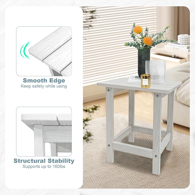 Adirondack Side Table - HDPS Weather Resistant, End Table for Patio, Pool, Deck, Porch, Indoor/Outdoor Use, White
