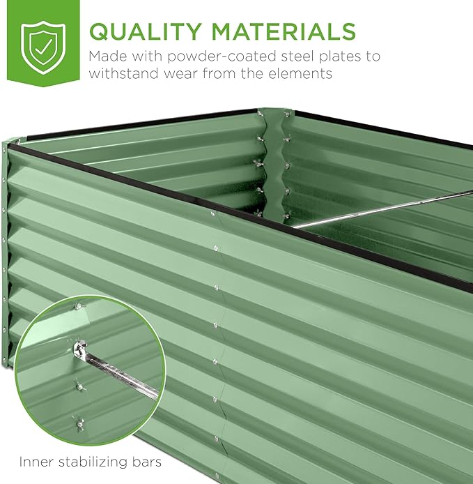Best Choice Products 6x3x2ft Outdoor Metal Raised Garden Bed, Deep Root Box Planter for Vegetables, Flowers, Herbs, 269 Gallon Capacity, 100% Non Toxic Materials - Sage Green
