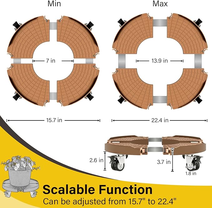 Goovilla Plant Stand with Wheels Heavy Duty, 2Pack Adjustable 15-22 Plant Caddy with Lockable Caster Wheels 440LBS, Rolling Plant Stand/Dolly/Roller for Indoor Outdoor Large Planter, Flower Pot,Khaki