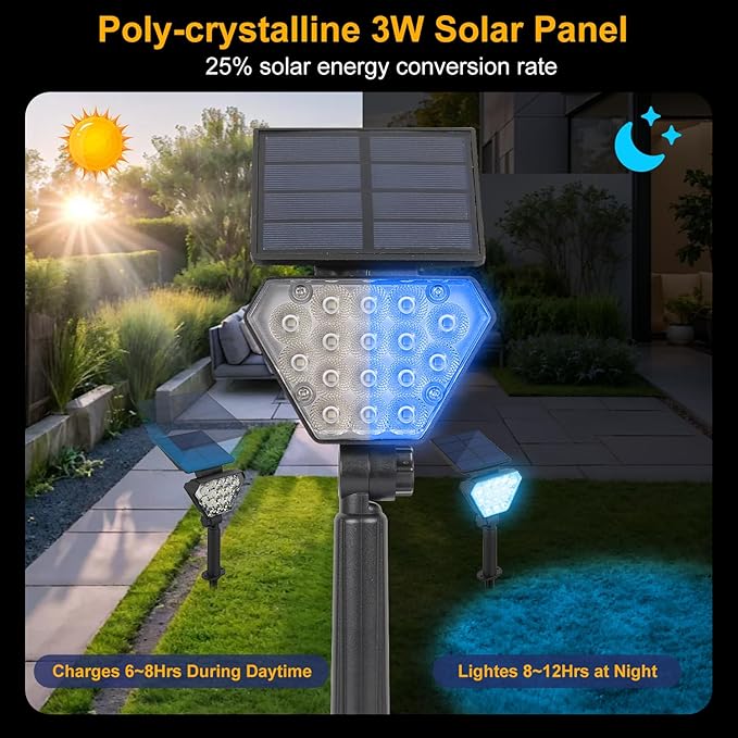 T-SUN Solar Lights Outdoor Waterproof IP65, 12 Pack LED Solar Spot Lights Color Changing IP65 Waterproof Smart Auto On/Off for Outside Landscape Garden Yard Lawn Pathway Patio Driveway