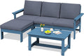 SERWALL Outdoor Sectional Sofa Set, 5-piece Outdoor Modula Couch Set with Ottoman, All Weather Patio Furniture Set with Chaise for Deck, Lawn, Blue Frame with Gray Cushion