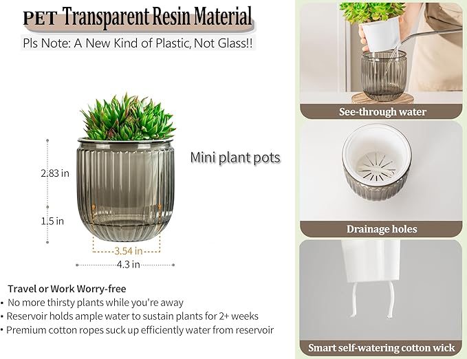 Melphoe Self Watering Pots for Indoor Plants Planter, 4.3 Inch 2 Pack Planters Self Watering Plant Pots for Flower, Houseplants, Succulent, African Violets and Cactus with Drainage