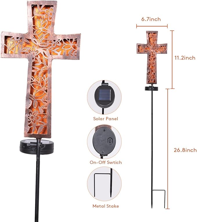 Solar Cross Garden Stake Lights 38inch Metal Outdoor Waterproof Memorial Garden Decor 2 Lighting Modes Cemetery Decorations for Grave for Remembrance Gifts & Sympathy Gifts