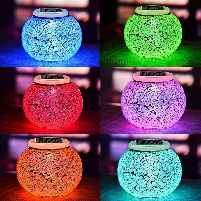 Aukora Color Changing Solar Powered Glass Ball Garden Lights, Table Lamps Waterproof Night Light for Patio, Bar, Party, Yard, Room, Wine Cabinet, Outdoor/Indoor Decorations, Ideal Gift(Crack Glass)
