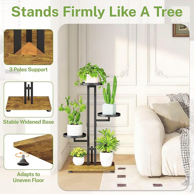 iDavosic.ly 3 Tier Plant Stand Indoor Outdoor, Tiered Corner Multiple Flower Pot Holder Shelf, Metal 28 Inch Tall Display Rack for Patio Porch Living Room Garden Balcony Bedroom, Black