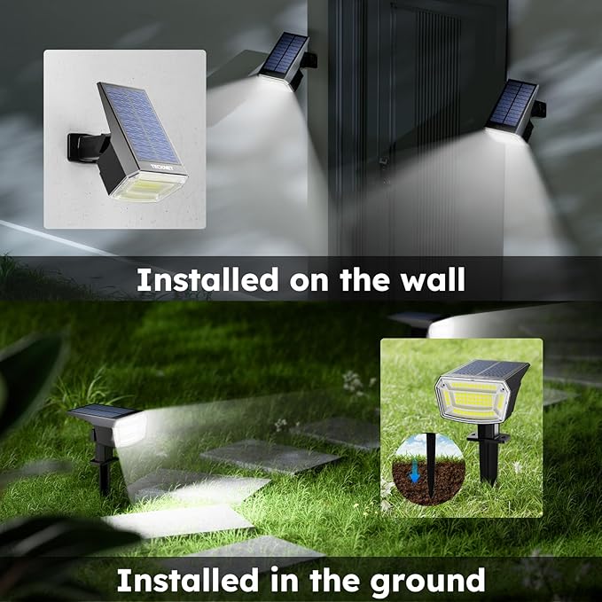 TECKNET Spot Lights Outdoor with 59 LED, 4 Pack Solar Lights Outdoor Waterproof IP65, Auto On/Off Solar Spot Lights, 3 Lighting Modes Solar Powered Garden, 2-in-1 Solars Landscape Light (Cool White)