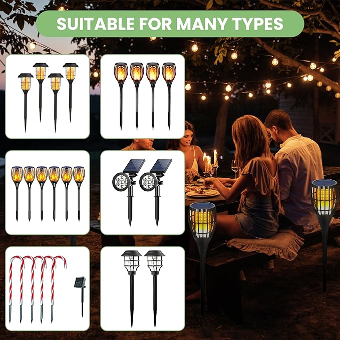 15 Pcs 8.25 Inch ABS Plastic Ground Spikes for Solar Torch Lights, Black Replacement Stakes for Garden Pathway Markers