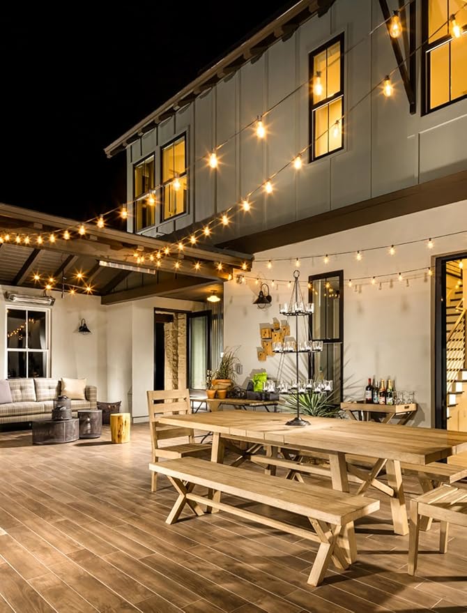 75FT(3x25FT) Outdoor String Lights, Patio Lights with 30+3 LED Dimmable Waterproof Connectable ST38 Bulbs for Outside Porch Balcony, Black