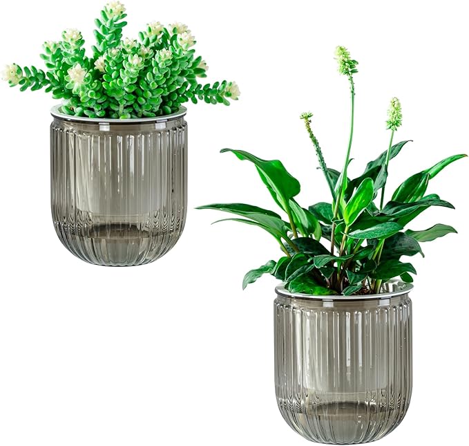 Melphoe Self Watering Pots for Indoor Plants Planter, 4.7 Inch 2 Pack Planters Self Watering Plant Pots for Flower, Houseplants, Succulent, African Violets and Cactus with Drainage