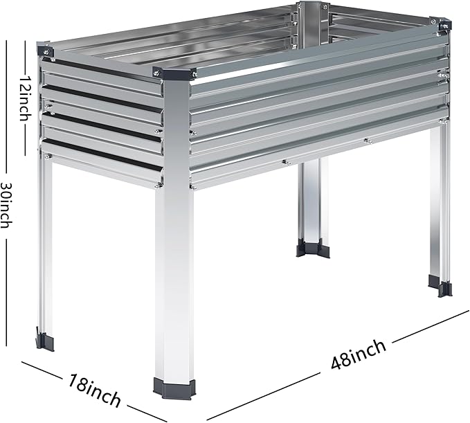 Vengarus Galvanized Raised Garden Bed Outdoor with Legs,48×18×30in Metal Elevated Raised Planter Box for Backyard, Patio, Balcony, 300lb Capacity,Silver(2PCS)