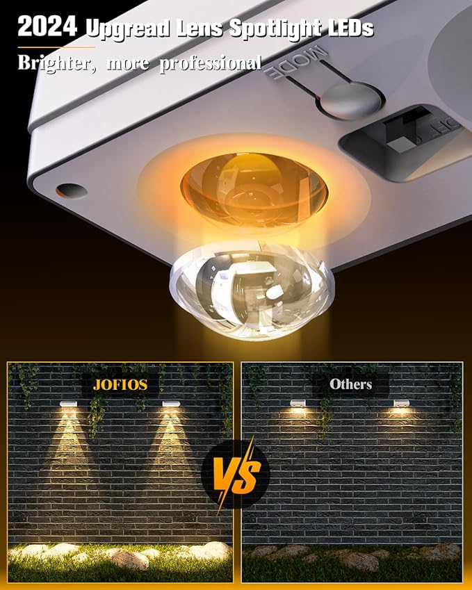 Solar Fence Lights 8 Pack, 50 Lumens Outdoor Fence Solar Lights with 12 Modes RGB Color Glow LED Solar Lights Outdoor Waterproof for Patio, Backyard, Deck, Fence, Railing. （White Shell）