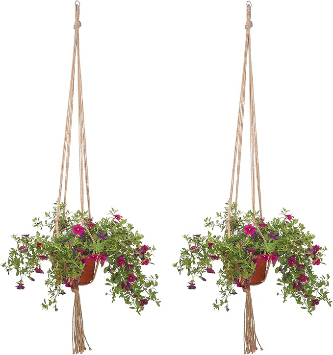 EBOOT 2 Pack 48 Inch Large Macrame Plant Hanger Rope to Hang Flower Pot Plant Holder for Indoor Outdoor Decorations, 4 Legs (Linen Color)
