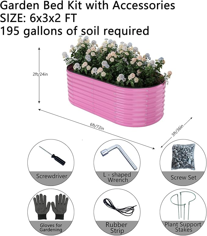 Galvanized Metal Planter Raised Garden Bed Kit for Gardening Outdoor，6x3x2ft Planter Grow Garden Box Raised Flower Bed，Long Vegetable Clearance Herb Raised Garden Beds For Container Gardening
