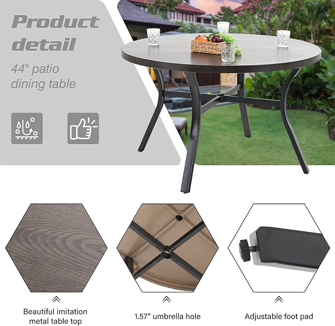 Sophia & William Patio Dining Set 5 Pieces, 4 x Patio Dining Chairs Textilene with 1 Round Patio Dining Metal Table 44" with Umbrella Hole Outdoor Furniture Set for Lawn Garden