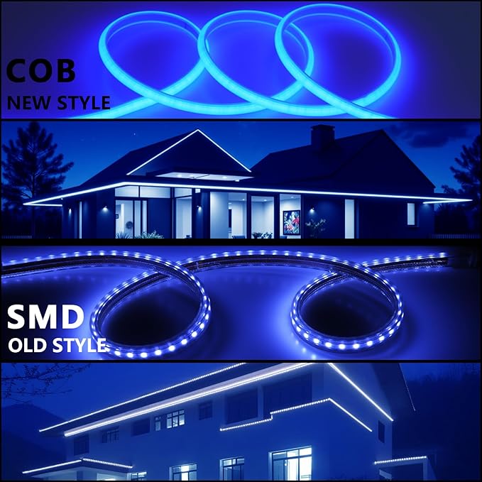 AC 110V COB LED Strip Lights Outdoor Waterproof 65.6ft, Blue Super Bright 200W LED Rope Light, IP65 Flexible Cuttable, for Bedroom Garden Commercial House Gaming Room Decor