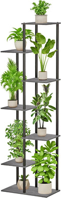 Plant Stand Indoor 7 Tier 8 Potted Metal Wood Plant Shelf, Multiple Flower Pots Corner Tall Plant Holder Stands for Living Room Balcony Bedroom, Oak Grey