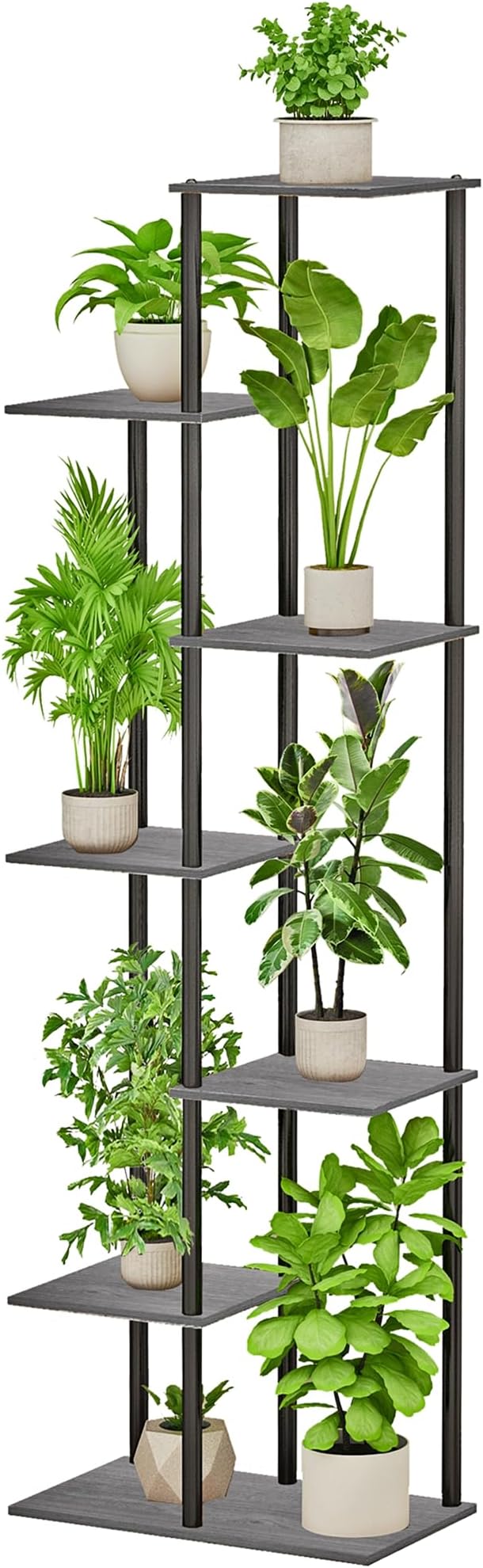 Plant Stand Indoor 7 Tier 8 Potted Metal Wood Plant Shelf, Multiple Flower Pots Corner Tall Plant Holder Stands for Living Room Balcony Bedroom, Oak Grey