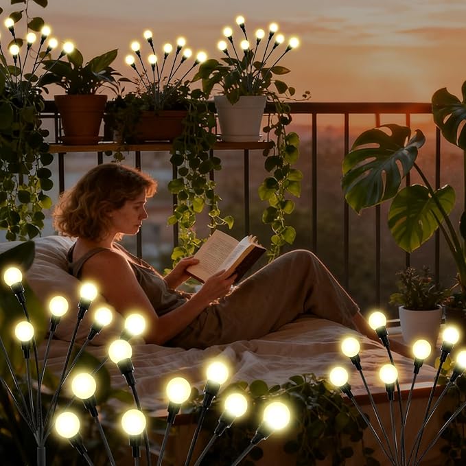 ALSO GO Solar Lights Outdoor, 2 Pack 16 LEDs Firefly Lights, Waterproof Solar Garden Lights, Solar Firefly Lights for Yard Patio Pathway Outdoor Decoration, Gardening Gifts for Women Christmas Decor