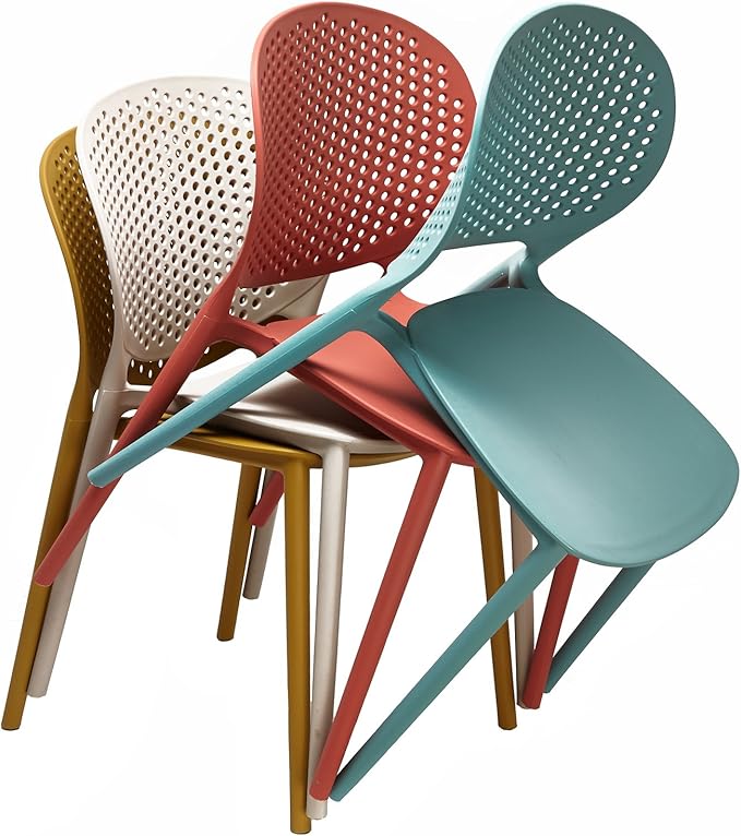 2xhome Set of 3 Patio Dining Chairs | Modern Stackable Outdoor Pool Side Chair | Weather Resistant Plastic for Yard, Porch, Balcony, Kitchen, Orange