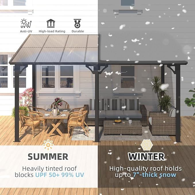 AECOJOY 10' x 28' Gazebo for Patio, Large Wall-Mounted Hard Top Lean-to Gazebo Pergola with Roof 28' x 10' on Clearance, Heavy Duty Patio Awnings for Decks, Backyard