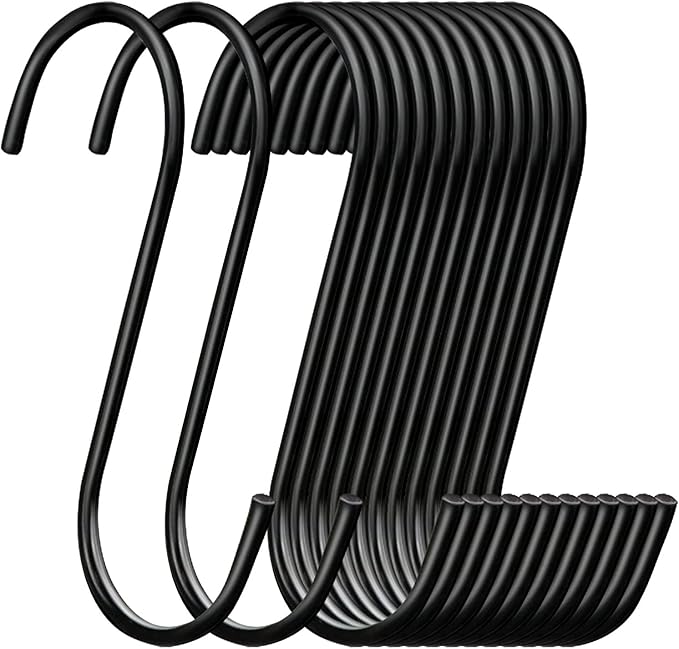 30 Pack 3.7 inch Length S Hooks Black Steel S Shaped Hooks for Hanging Jeans Pans Pots Plants Bags Towels Kitchen Closet Hooks Hanger, Fit The Rod Dia Less than1 inches