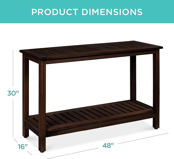 Best Choice Products 48in 2-Shelf Eucalyptus Wooden Console Table Indoor Outdoor Multifunctional Buffet Bar Storage Organizer w/Foot Sliders - Espresso